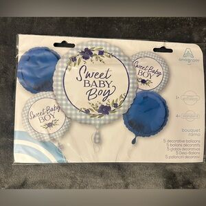 Baby Shower Balloons Boy Gender Reveal Birthday Blue White Floral Foil Jumbo 5